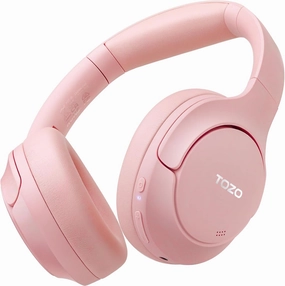 TOZO HT2 Hybrid Active Noise Cancelling Headphones, Wireless Over Ear Bluetooth Headset, 60H Playtime, Hi-Res Audio Custom EQ via App Deep Bass Comfort Fit Ear Cups, for Home Office Travel Pink over-ear headphones,closed back headphones,wireless studio can