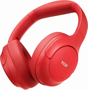 TOZO HT2 Hybrid Active Noise Cancelling Headphones, Wireless Over Ear Bluetooth Headset, 60H Playtime, Hi-Res Audio Custom EQ via App Deep Bass Comfort Fit Ear Cups, for Home Office Travel Red noise cancelling headphones,ANC headphones,travel headphones,