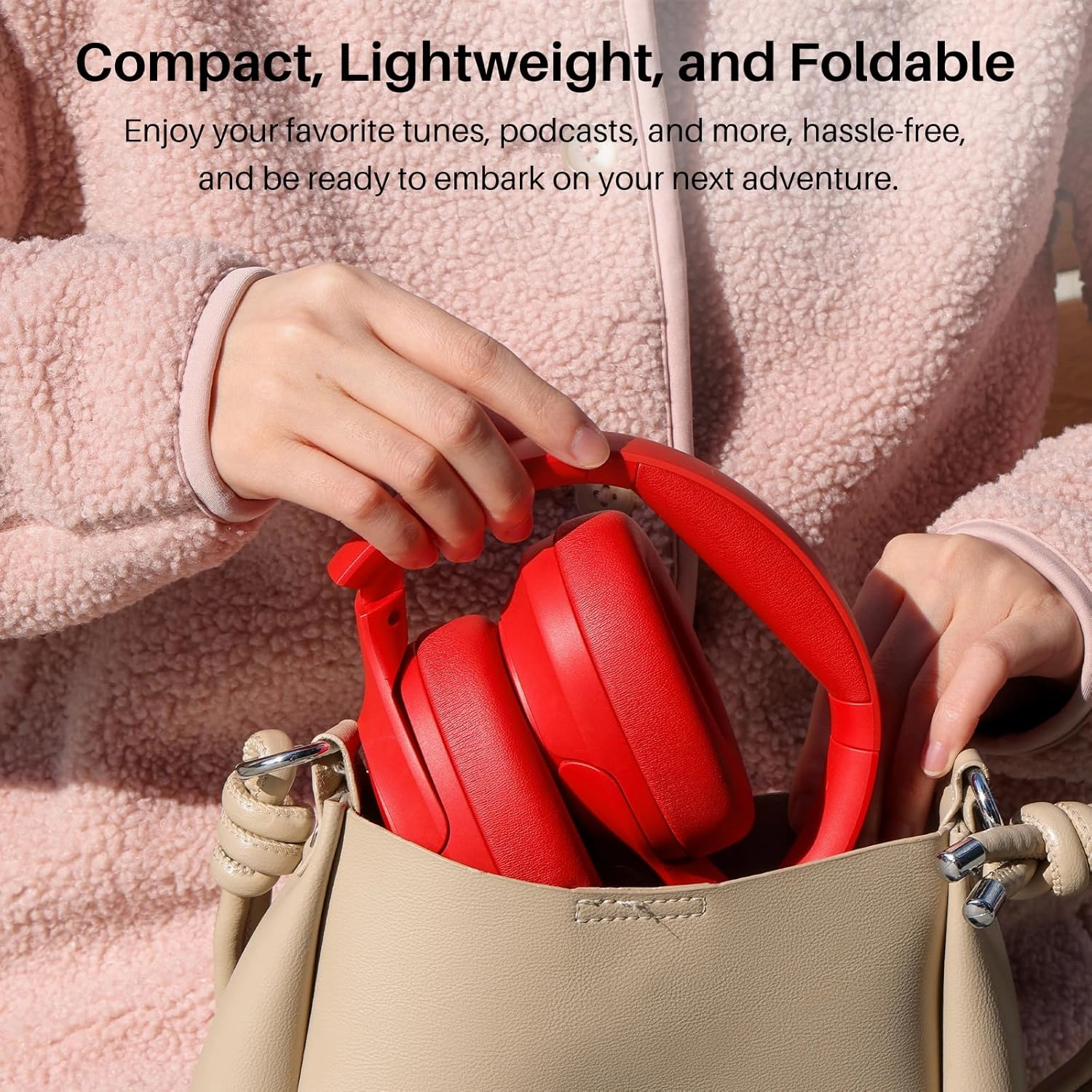 TOZO HT2 Hybrid Active Noise Cancelling Headphones, Wireless Over Ear Bluetooth Headset, 60H Playtime, Hi-Res Audio Custom EQ via App Deep Bass Comfort Fit Ear Cups, for Home Office Travel Red