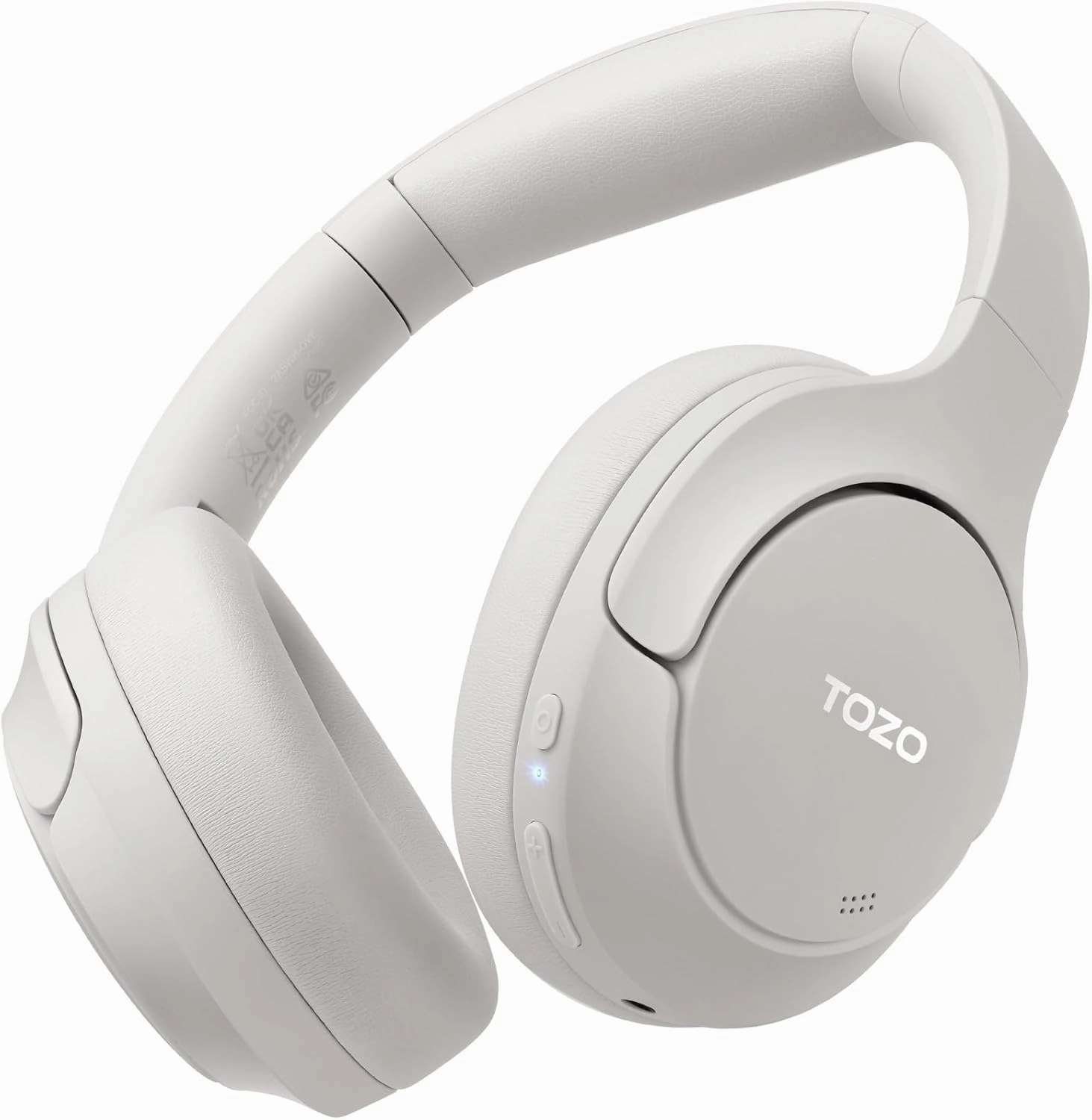TOZO HT2 Hybrid Active Noise Cancelling Headphones, Wireless Over Ear Bluetooth Headset, 60H Playtime, Hi-Res Audio Custom EQ via App Deep Bass Comfort Fit Ear Cups, for Home Office Travel White over-ear headphones,closed back headphones,wireless studio ca