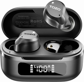TOZO Hybrid Active Noise Cancelling Wireless Earbuds, 6 Mics ENC Clear Call, IPX8 Waterproof, in Ear Bluetooth 5.3 Headphones Stereo Bass Ear Buds 59H Playtime with LED Display 32 EQs via APP wireless earbuds,Bluetooth earphones,true wireless stereo,