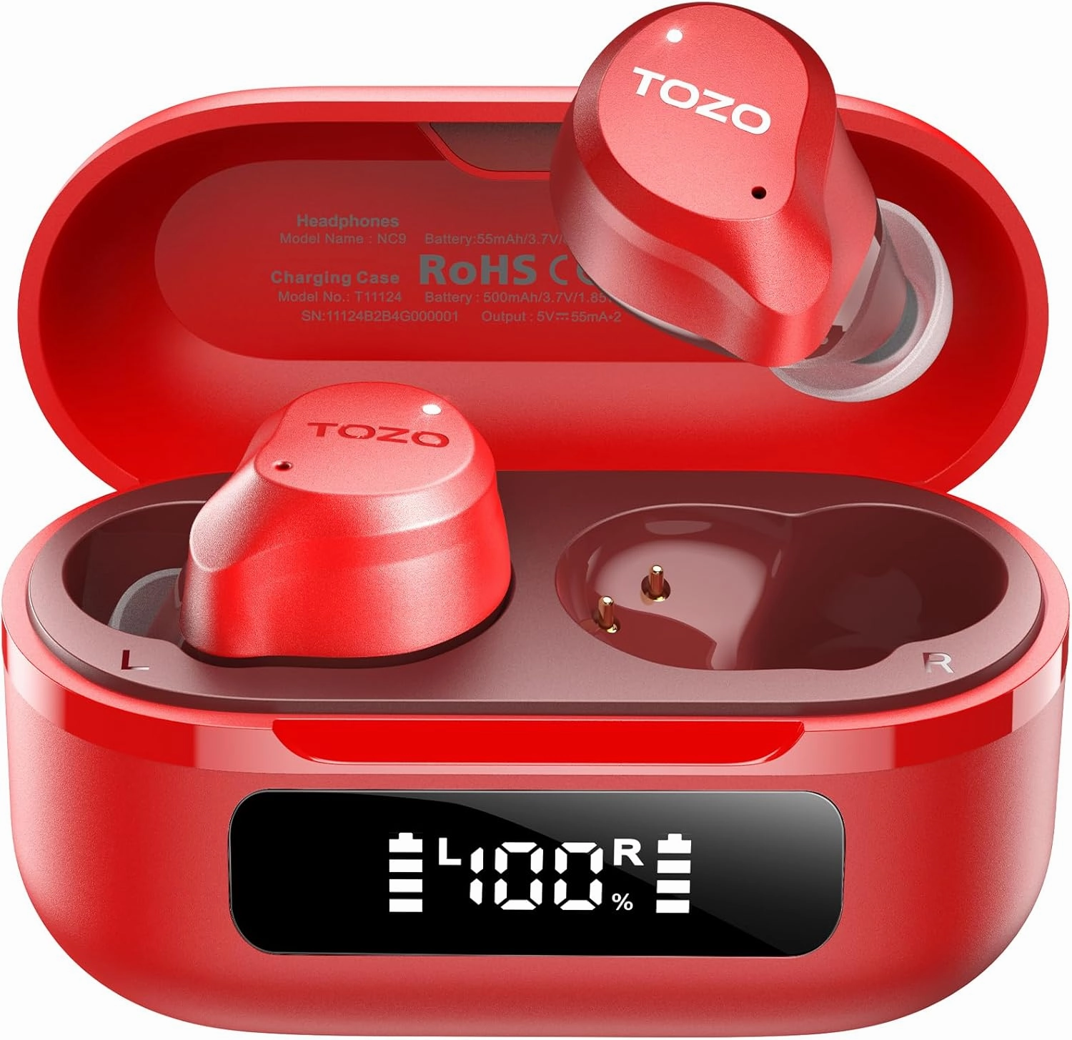 TOZO Hybrid Active Noise Cancelling Wireless Earbuds, 6 Mics ENC Clear Call, IPX8 Waterproof, in Ear Bluetooth 5.3 Headphones Stereo Bass Ear Buds 59H Playtime with LED Display 32 EQs via APP wireless earbuds,Bluetooth earphones,true wireless stereo,