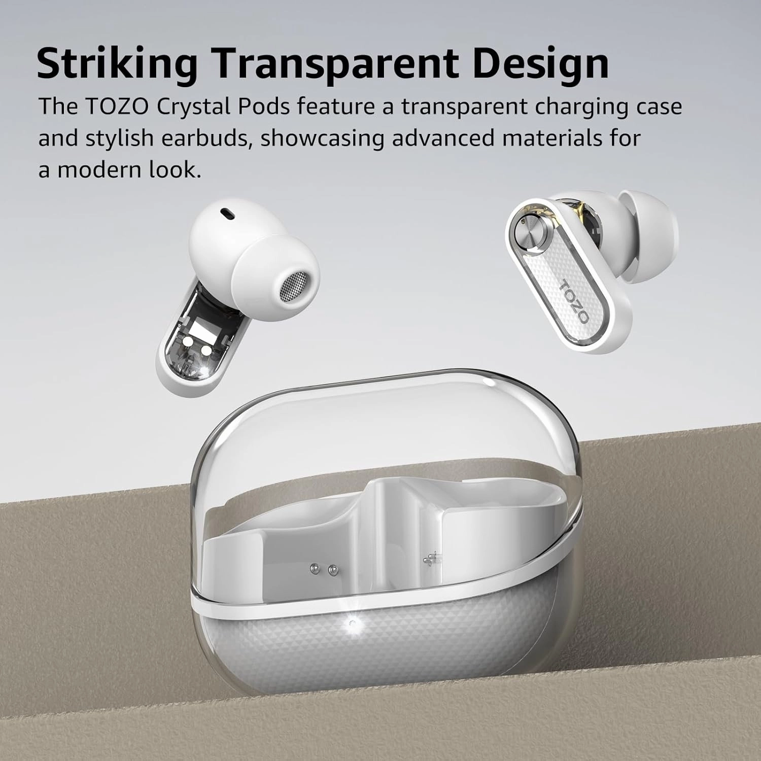TOZO Hybrid Active Noise Cancelling Wireless Earbuds, Bluetooth 5.4 Headphones, 10mm Drivers Deep Bass Stereo Sound, 4 Mics ENC AI Clear Calls, 32 EQ Customization via App, Crystal Case Design