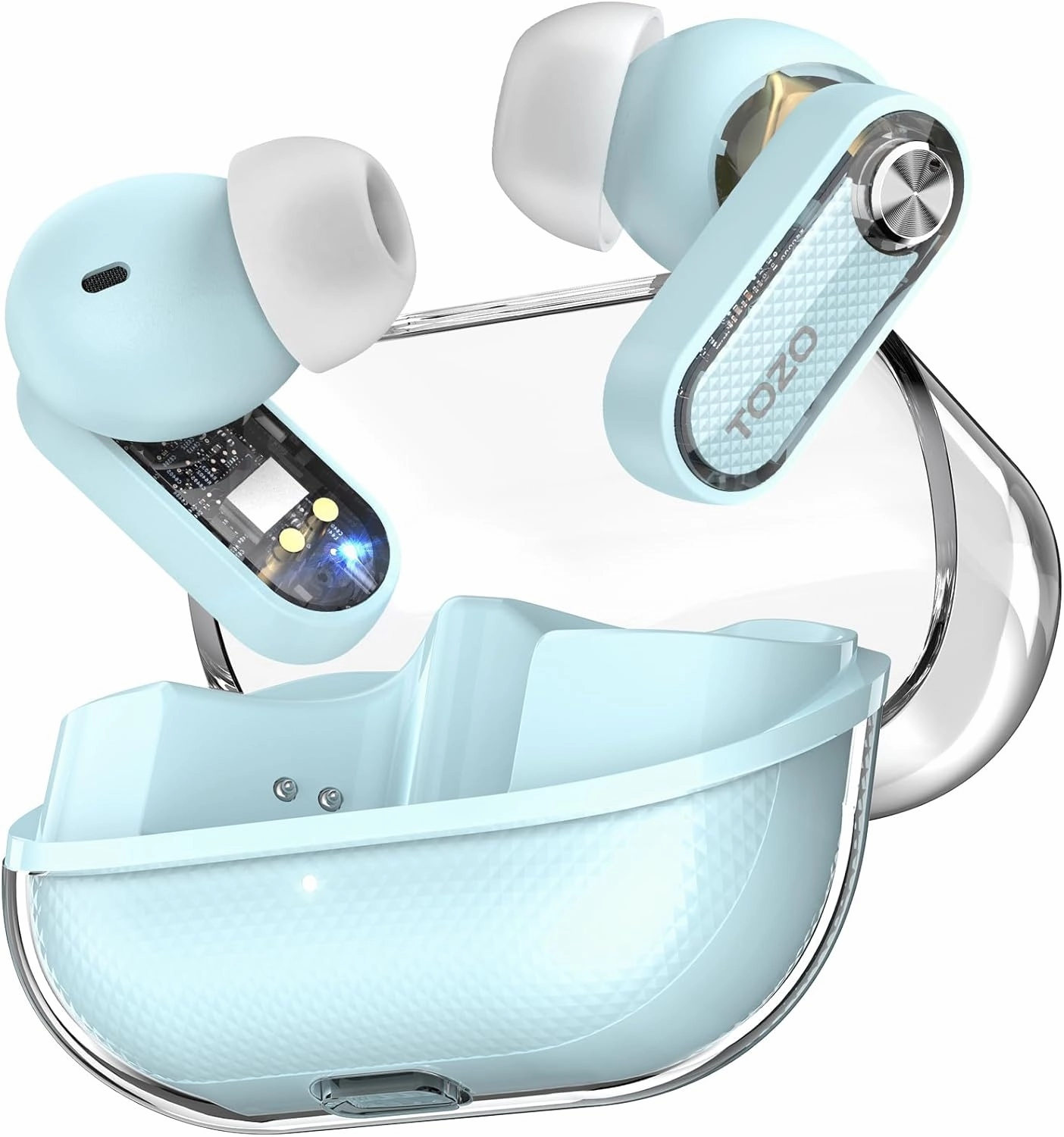 TOZO Hybrid Active Noise Cancelling Wireless Earbuds, Bluetooth 5.4 Headphones, 10mm Drivers Deep Bass Stereo Sound, 4 Mics ENC AI Clear Calls, 32 EQ Customization via App, Crystal Case Design wireless earbuds,Bluetooth earphones,true wireless stereo,