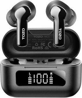 TOZO Hybrid Active Noise Cancelling Wireless Earbuds with 6 Mics AI Clear Call Ear Buds 55H Playtime with LED Display 32 Preset EQs via APP Bluetooth 5.3 IPX8 Waterproof in Ear Headphones wireless earbuds,Bluetooth earphones,true wireless stereo,