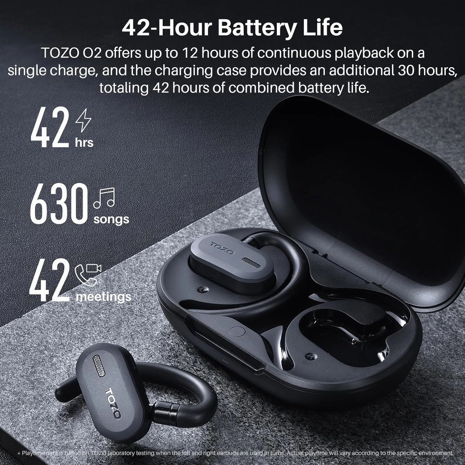 TOZO O2 True Open Ear Wireless Headphones Lightweight with Multi-Angle Adjustment, Bluetooth 5.3 Earbuds with Dual-Axis Design for Long-Lasting Comfort, Crystal-Clear Calls for Driving, Black