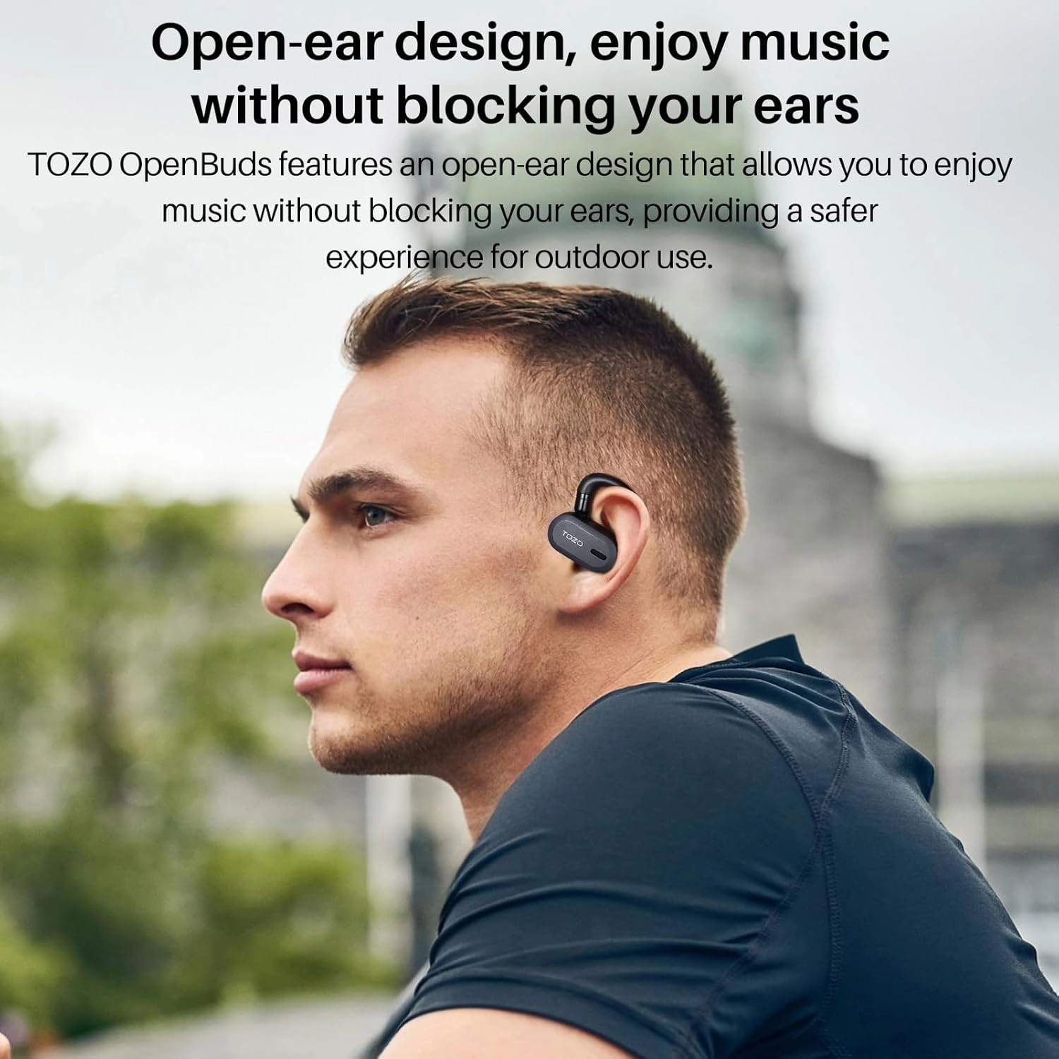 TOZO O2 True Open Ear Wireless Headphones Lightweight with Multi-Angle Adjustment, Bluetooth 5.3 Earbuds with Dual-Axis Design for Long-Lasting Comfort, Crystal-Clear Calls for Driving, Black