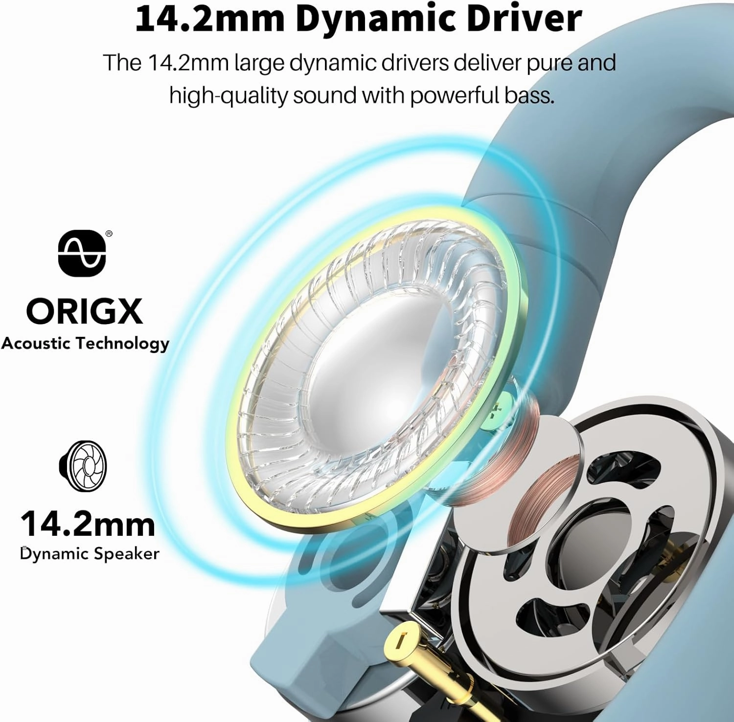 TOZO O2 True Open Ear Wireless Headphones Lightweight with Multi-Angle Adjustment, Bluetooth 5.3 Earbuds with Dual-Axis Design for Long-Lasting Comfort, Crystal-Clear Calls for Driving, Blue