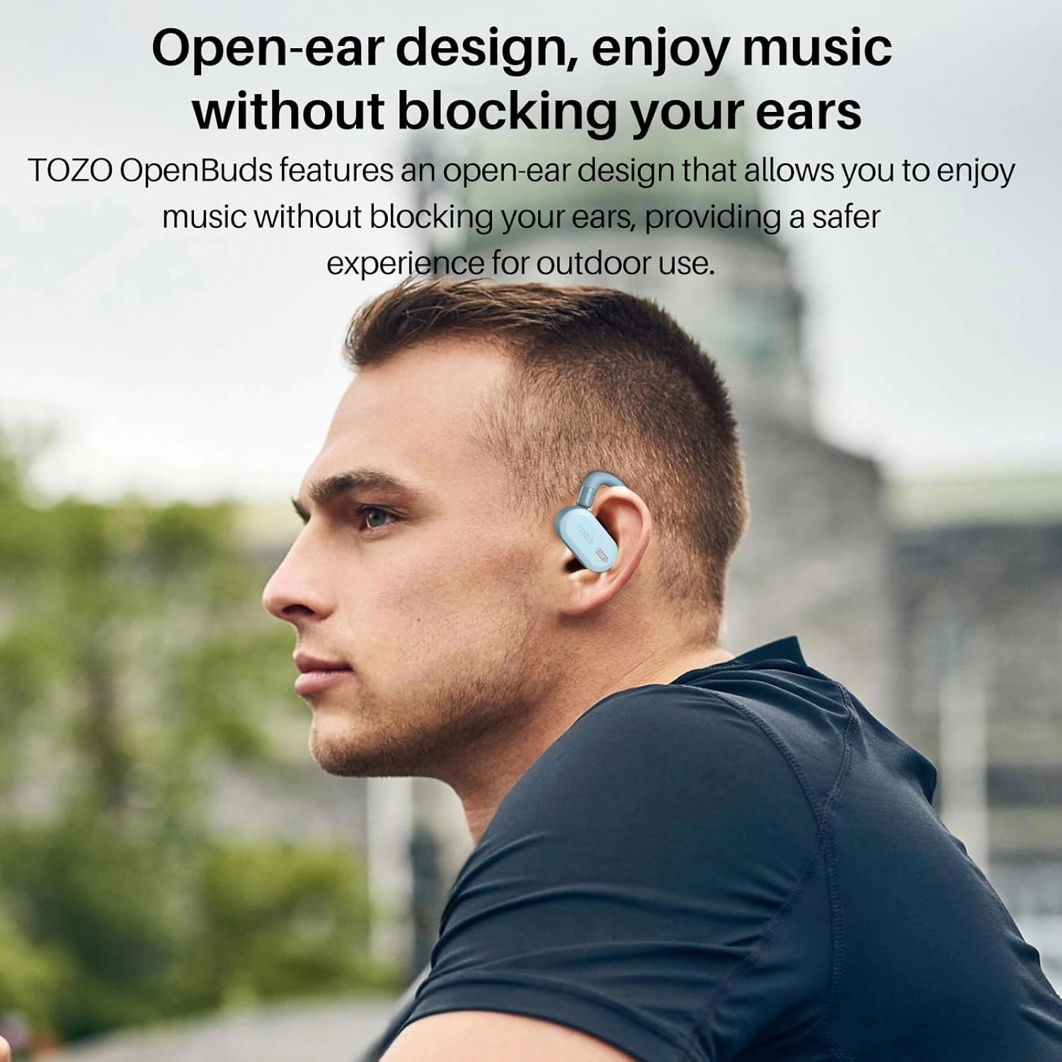 TOZO O2 True Open Ear Wireless Headphones Lightweight with Multi-Angle Adjustment, Bluetooth 5.3 Earbuds with Dual-Axis Design for Long-Lasting Comfort, Crystal-Clear Calls for Driving, Blue