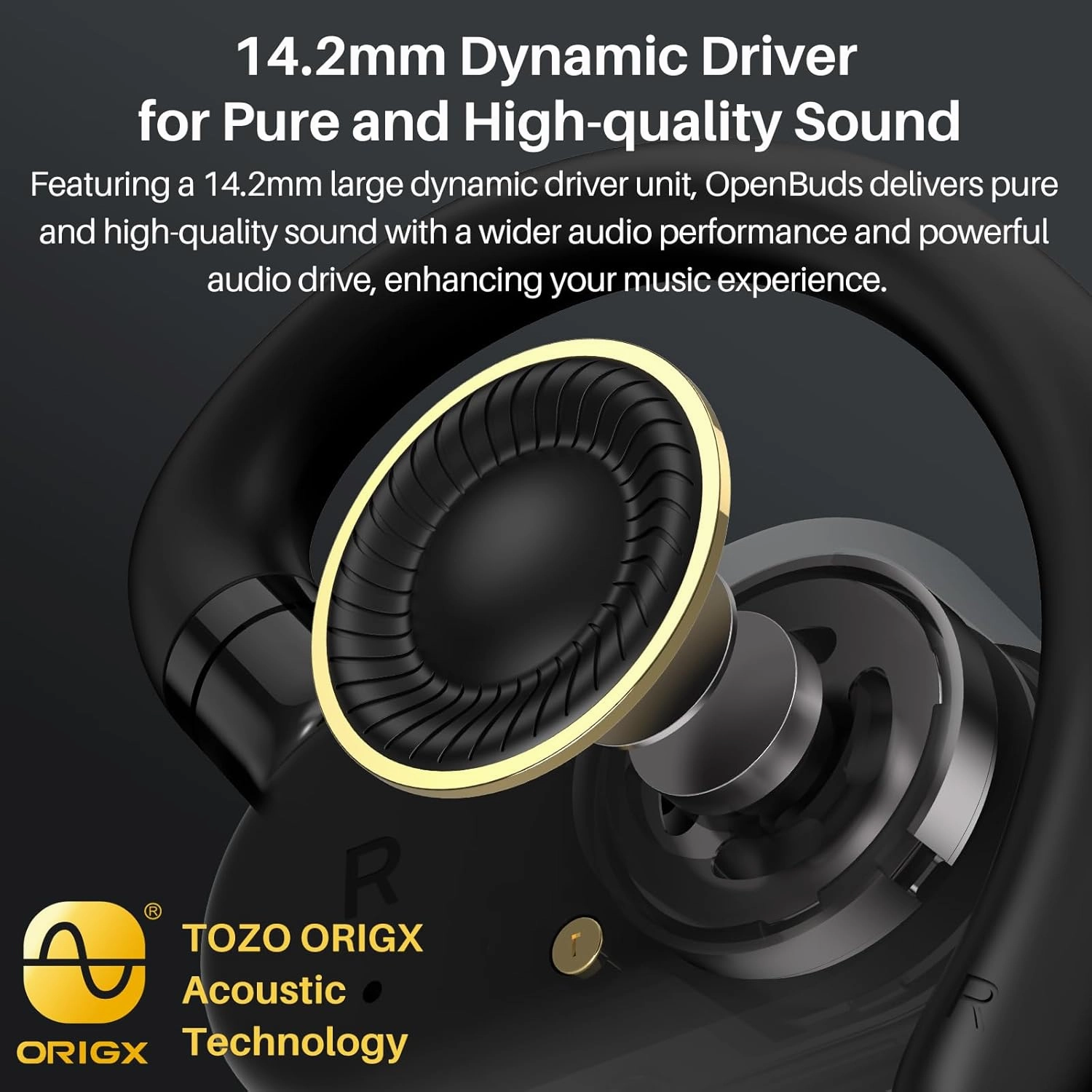 TOZO O2 True Open Ear Wireless Headphones Lightweight with Multi-Angle Adjustment, Bluetooth 5.3 Earbuds with Dual-Axis Design for Long-Lasting Comfort, Crystal-Clear Calls for Driving, Dark Black