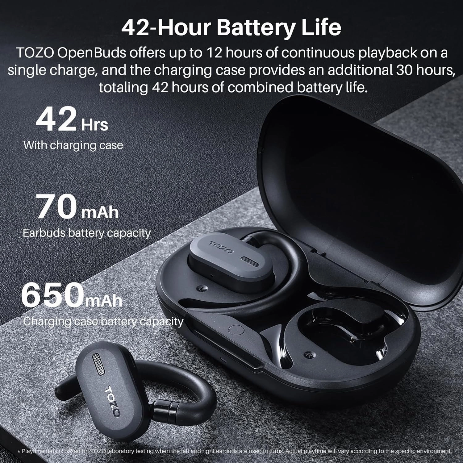 TOZO O2 True Open Ear Wireless Headphones Lightweight with Multi-Angle Adjustment, Bluetooth 5.3 Earbuds with Dual-Axis Design for Long-Lasting Comfort, Crystal-Clear Calls for Driving, Dark Black