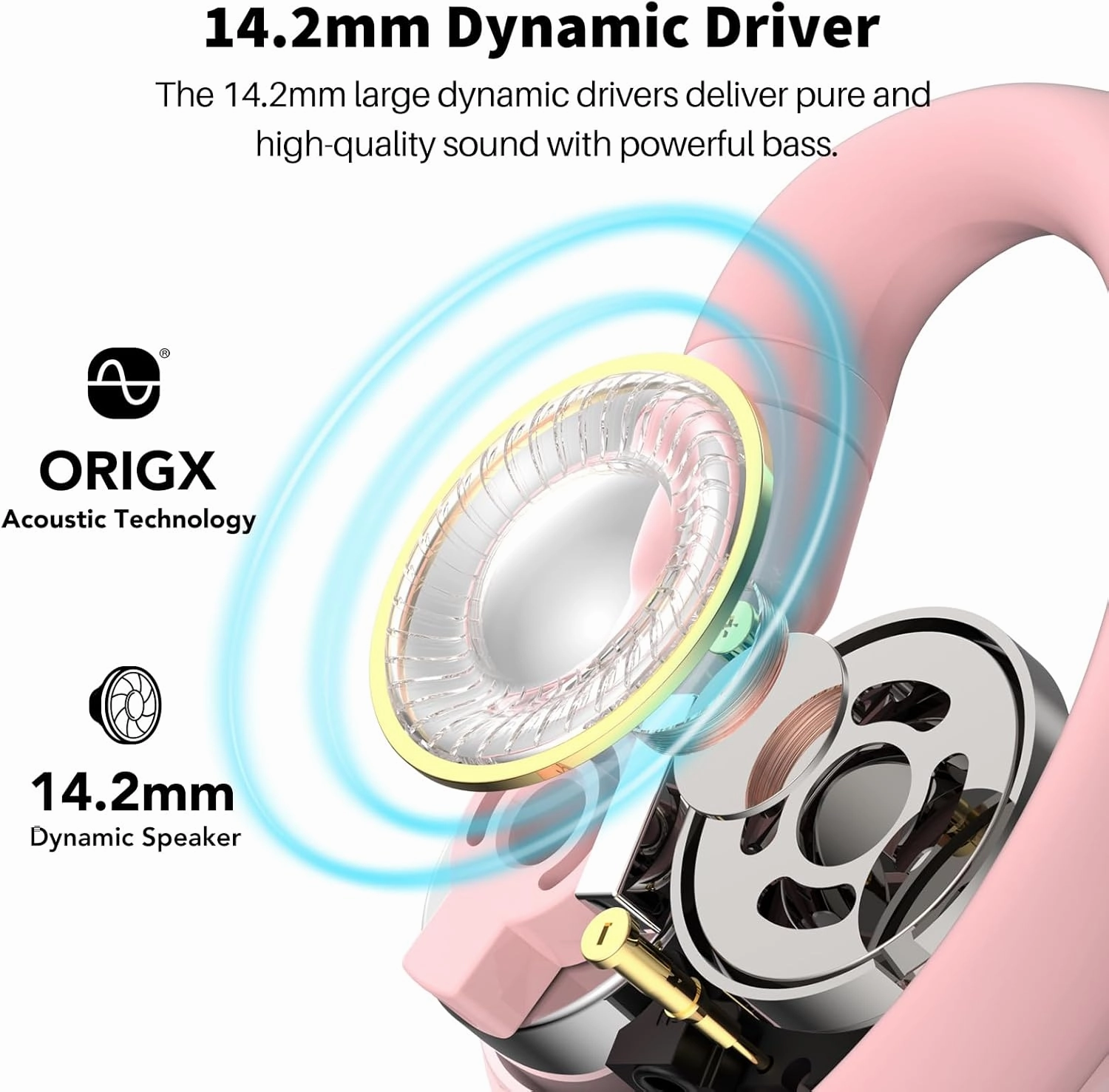 TOZO O2 True Open Ear Wireless Headphones Lightweight with Multi-Angle Adjustment, Bluetooth 5.3 Earbuds with Dual-Axis Design for Long-Lasting Comfort, Crystal-Clear Calls for Driving, Pink
