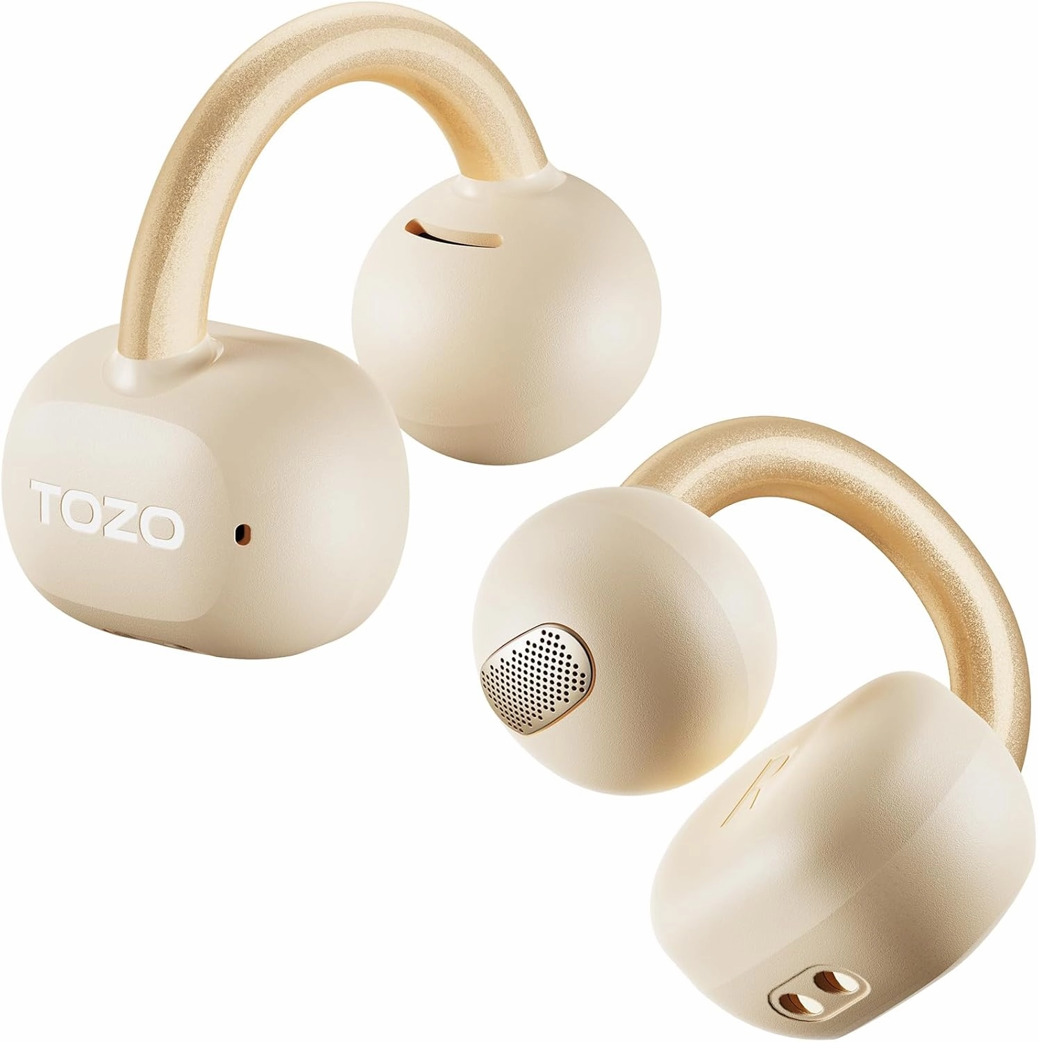 TOZO OpenEarRing True Open Ear Headphones, Lightweight Comfort Open Ear Clip Wireless Earbuds, 40H Play Bluetooth 5.4 Headphones with Smart Digital Display Design Fit Sports Running, Workout Khaki TWS earbuds,compact wireless buds,Bluetooth ear tips,