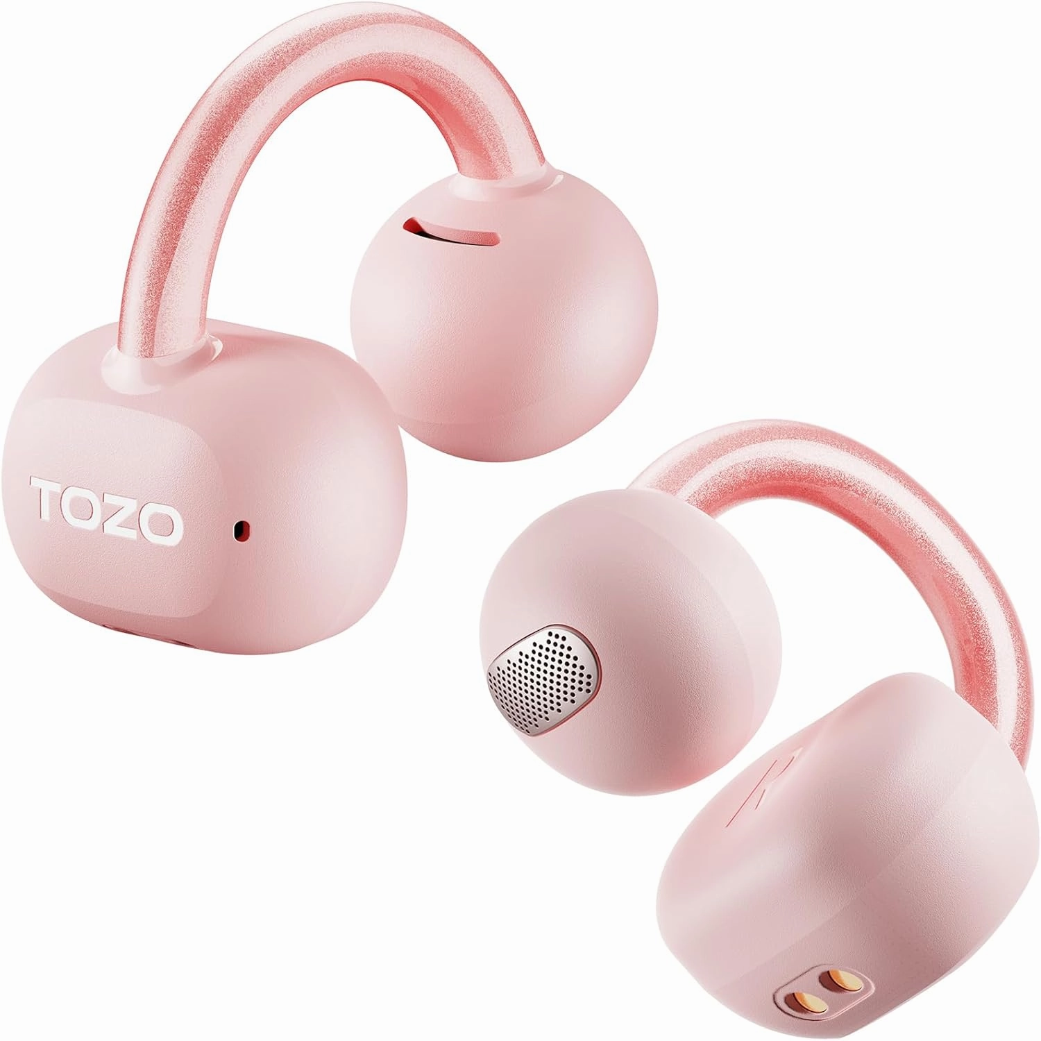 TOZO OpenEarRing True Open Ear Headphones, Lightweight Comfort Open Ear Clip Wireless Earbuds, 40H Play Bluetooth 5.4 Headphones with Smart Digital Display Design Fit Sports Running, Workout Pink TWS earbuds,compact wireless buds,Bluetooth ear tips,