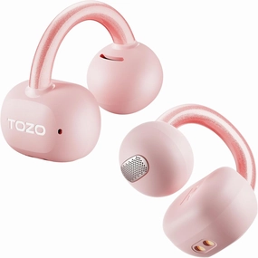TOZO OpenEarRing True Open Ear Headphones, Lightweight Comfort Open Ear Clip Wireless Earbuds, 40H Play Bluetooth 5.4 Headphones with Smart Digital Display Design Fit Sports Running, Workout Pink TWS earbuds,compact wireless buds,Bluetooth ear tips,