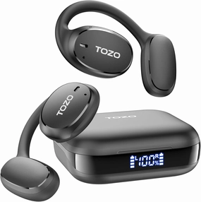 TOZO OpenEgo Open Ear Earbuds Bluetooth Headphones, 80Hrs Playtime Wireless Earbuds with Earhooks, Digital Display, 32 EQ Modes, Clear Call, Comfortable Wear, Sweat-Proof for Running Workout Black TWS earbuds,compact wireless buds,Bluetooth ear tips,
