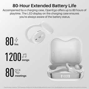 TOZO OpenEgo True Wireless Open Ear Headphone, 5.3 Bluetooth Sport Earbuds with Earhooks for 80H Playback with Digital Display, 32 EQ Modes Dual Mic Clear Call Sweat-Proof for Running, Snow White TWS earbuds,compact wireless buds,Bluetooth ear tips,