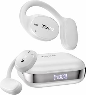 TOZO OpenEgo True Wireless Open Ear Headphone, 5.3 Bluetooth Sport Earbuds with Earhooks for 80H Playback with Digital Display, 32 EQ Modes Dual Mic Clear Call Sweat-Proof for Running Workout White TWS earbuds,compact wireless buds,Bluetooth ear tips,