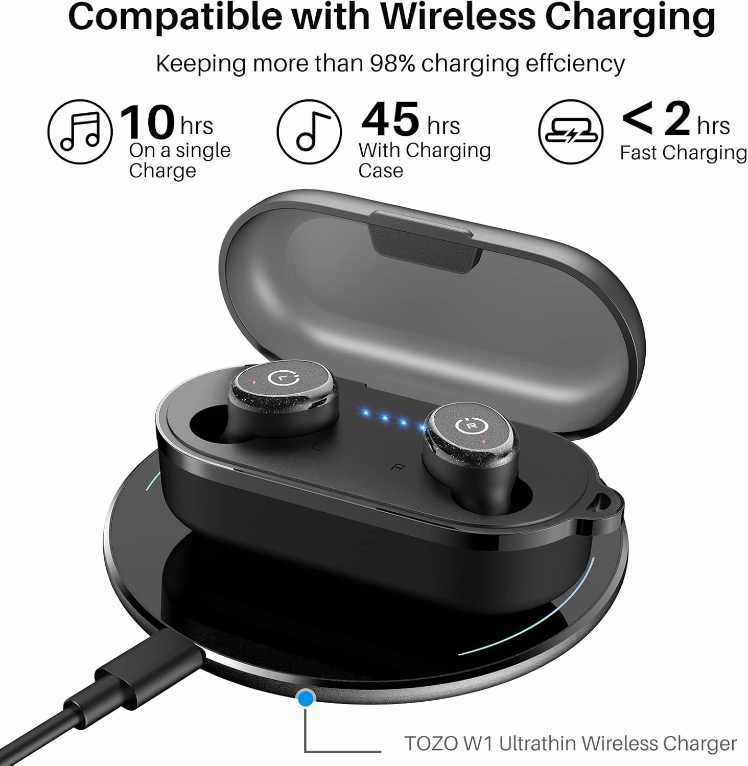 TOZO T10 True Wireless Bluetooth 5.3 Earbuds, 45H Playtime, Wireless Charging Case, IPX8 Waterproof Stereo Headphones in Ear Built in Mic Headset Premium Sound with Deep Bass, 32 Preset EQs via APP