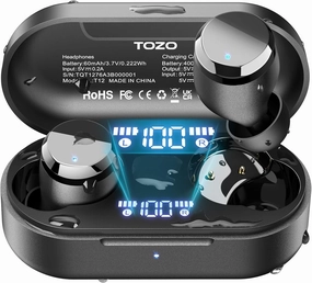TOZO T12 (Compact Ergonomic Edition) Wireless Earbuds Bluetooth 5.3 Headphones, Call ENC Noise Cancelling Mic, 55Hrs Playtime App Customize EQ IPX8 Waterproof LED Digital Display Premium Sound Headset wireless earbuds,Bluetooth earphones,true wireless ster