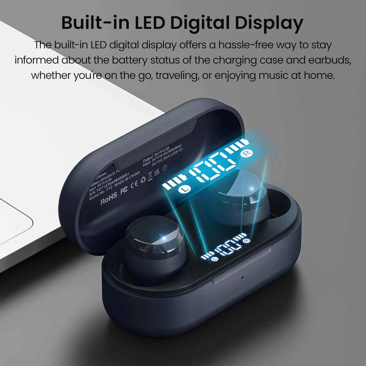 TOZO T12 (Compact Ergonomic Edition) Wireless Earbuds Bluetooth 5.3 Headphones, Call ENC Noise Cancelling Mic, 55Hrs Playtime App Customize EQ IPX8 Waterproof LED Digital Display Premium Sound Headset