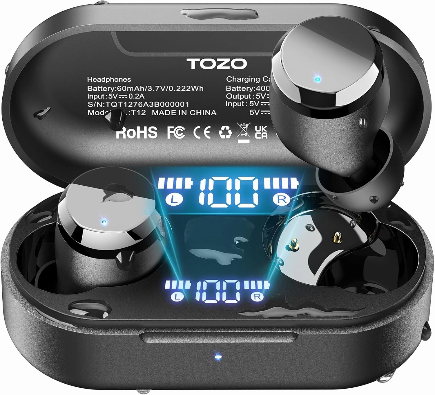 TOZO T12 (Compact Ergonomic Edition) Wireless Earbuds Bluetooth 5.3 Headphones, Call ENC Noise Cancelling Mic, 55Hrs Playtime App Customize EQ IPX8 Waterproof LED Digital Display Premium Sound Headset wireless earbuds,Bluetooth earphones,true wireless ster