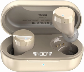 TOZO T12 (Large Ergonomic Edition) Wireless Earbuds Bluetooth 5.3 Headphones Premium Sound Performance Touch Control LED Digital Display Wireless Charging Case Earphones TWS earbuds,compact wireless buds,Bluetooth ear tips,