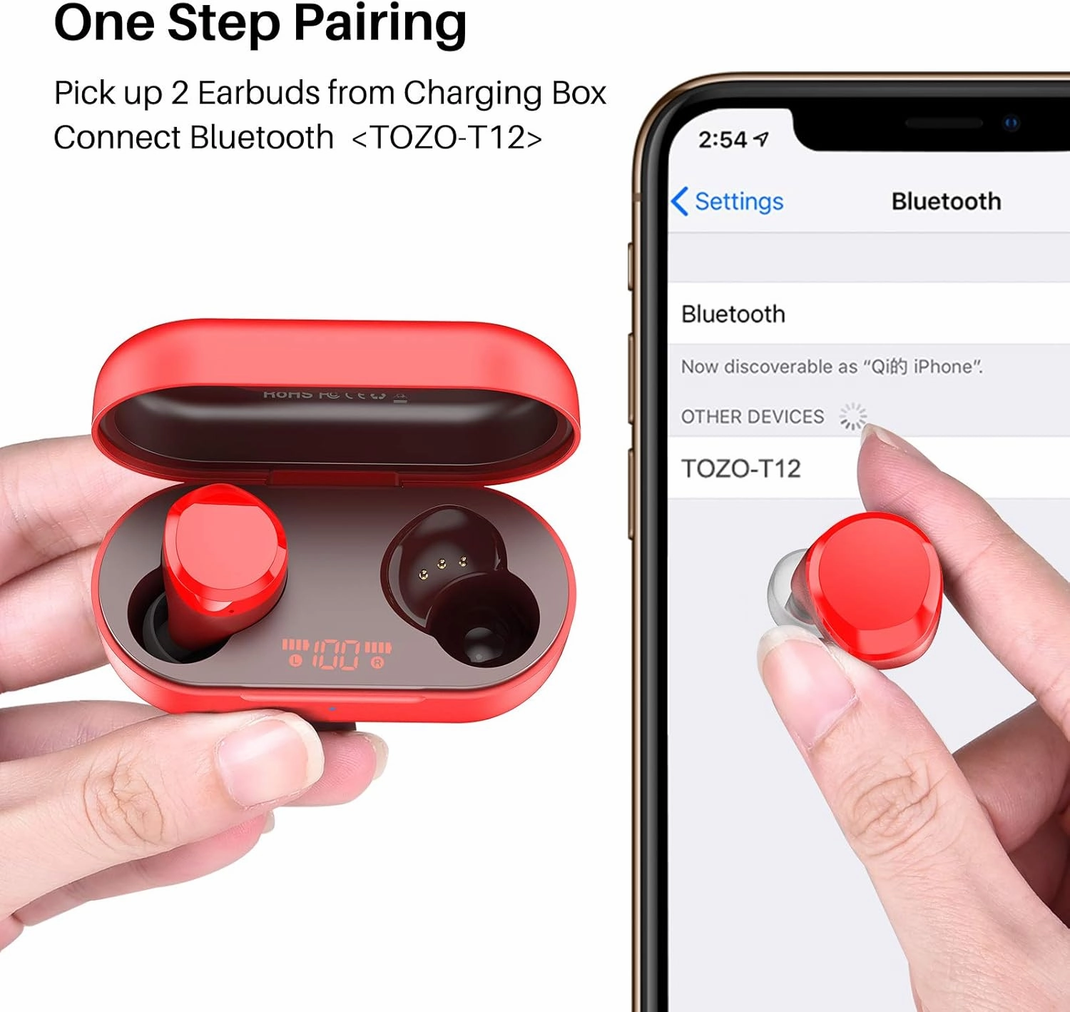 TOZO T12 (Large Ergonomic Edition) Wireless Earbuds Bluetooth 5.3 Headphones Premium Sound Performance Touch Control LED Digital Display Wireless Charging Case Earphones