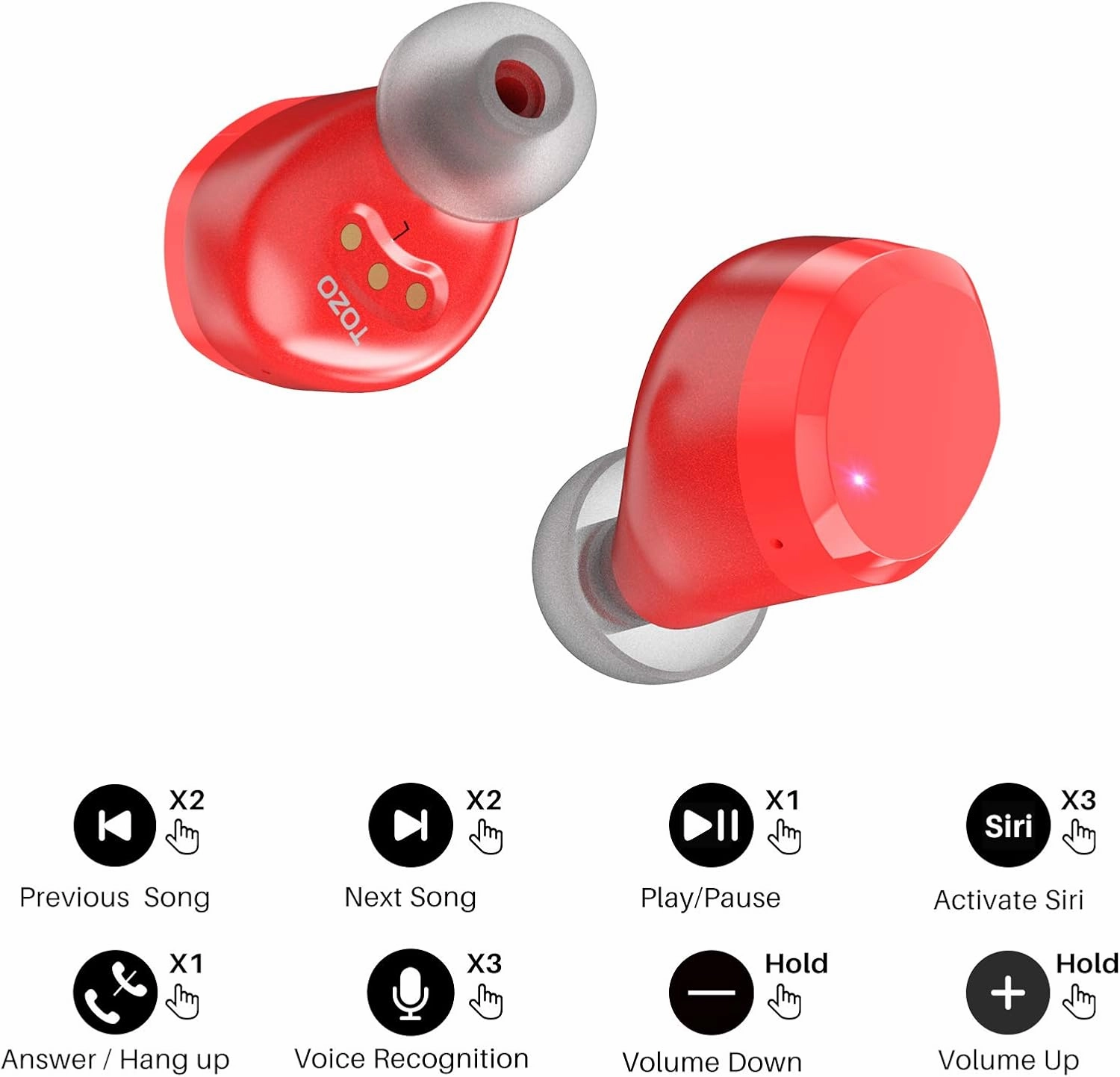 TOZO T12 (Large Ergonomic Edition) Wireless Earbuds Bluetooth 5.3 Headphones Premium Sound Performance Touch Control LED Digital Display Wireless Charging Case Earphones