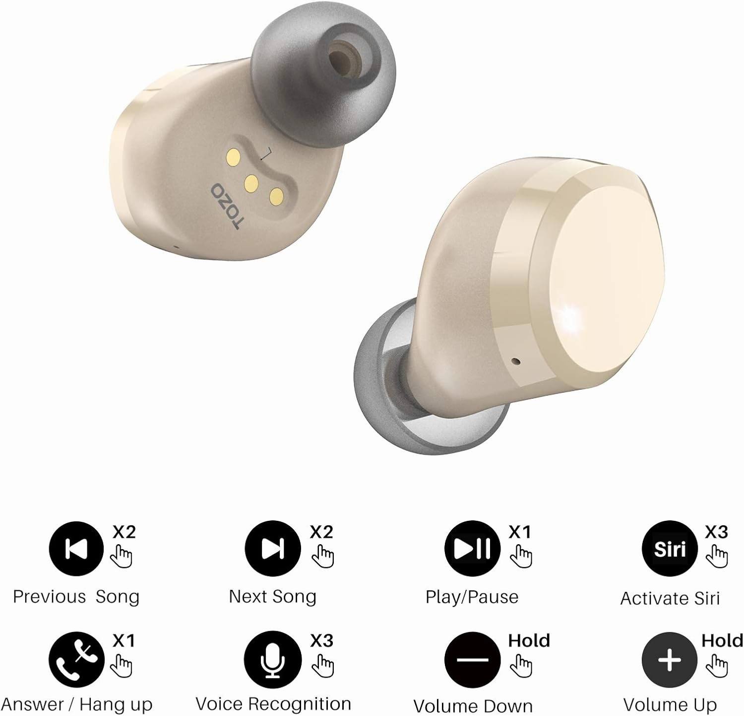 TOZO T12 (Large Ergonomic Edition) Wireless Earbuds Bluetooth 5.3 Headphones Premium Sound Performance Touch Control LED Digital Display Wireless Charging Case Earphones