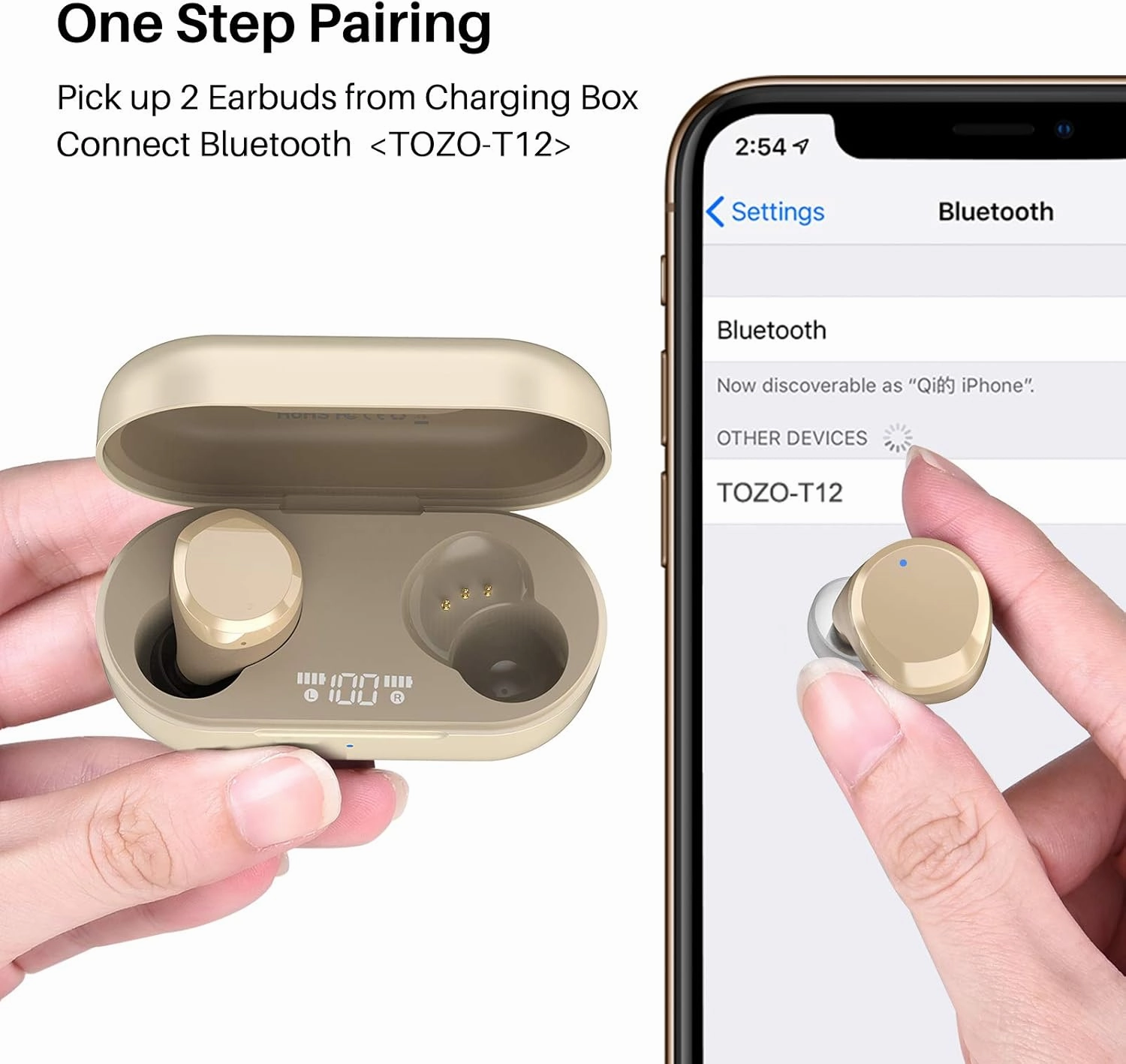 TOZO T12 (Large Ergonomic Edition) Wireless Earbuds Bluetooth 5.3 Headphones Premium Sound Performance Touch Control LED Digital Display Wireless Charging Case Earphones