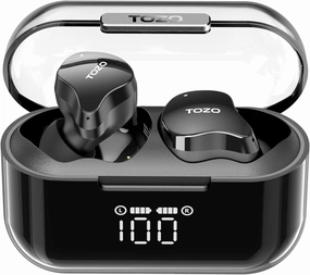 TOZO T18 Bluetooth 5.3 True Wireless Stereo Earbuds IPX8 Waterproof in Ear Headset Call Noise Reduction Headphones with LED Display Transparent Case 32 EQs via APP Long Playtime Black wireless earbuds,Bluetooth earphones,true wireless stereo,