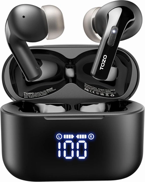 TOZO T20 Wireless Earbuds Bluetooth Headphones 48.5 Hrs Playtime with LED Digital Display, IPX8 Waterproof, Dual Mic Call Noise Cancelling 10mm Broad Range Speakers with Wireless Charging Case wireless earbuds,Bluetooth earphones,true wireless stereo,