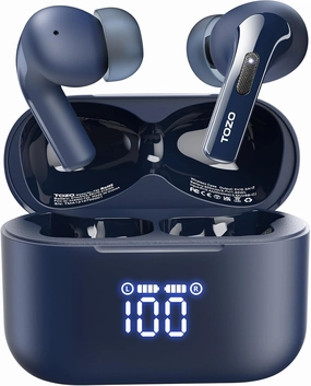 TOZO T20 Wireless Earbuds Bluetooth Headphones 48.5 Hrs Playtime with LED Digital Display, IPX8 Waterproof, Dual Mic Call Noise Cancelling 10mm Broad Range Speakers with Wireless Charging Case Blue wireless earbuds,Bluetooth earphones,true wireless stereo,