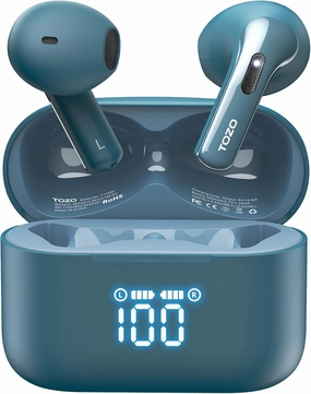 TOZO T21 Wireless Earbuds Bluetooth 5.3 in Ear Headphones Dual Mic Call Noise Cancelling IPX8 Waterproof 44H Playback Stereo Sound with LED Display Wireless Charging Case 32 EQs via APP wireless earbuds,Bluetooth earphones,true wireless stereo,