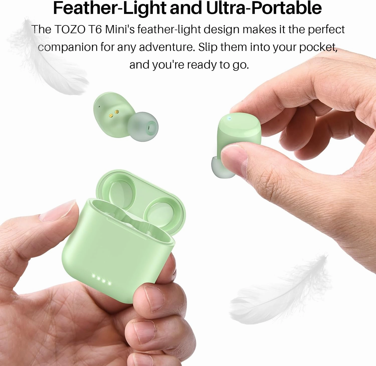 TOZO T6 True Wireless Earbuds Bluetooth 5.3 Headphones 50H Long Playtime, Wireless Charging Case, IPX8 Waterproof Stereo Earphones, Built-in Mic Calls, Headset Premium Deep Bass 32 Preset EQs via APP
