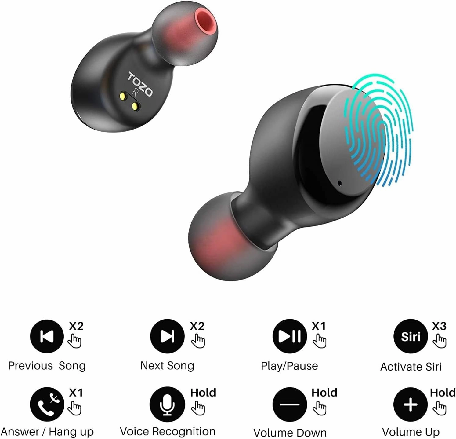TOZO T6 True Wireless Earbuds Bluetooth 5.3 Headphones 50H Long Playtime, Wireless Charging Case, IPX8 Waterproof Stereo Earphones, Built-in Mic Calls, Headset Premium Deep Bass 32 Preset EQs via APP