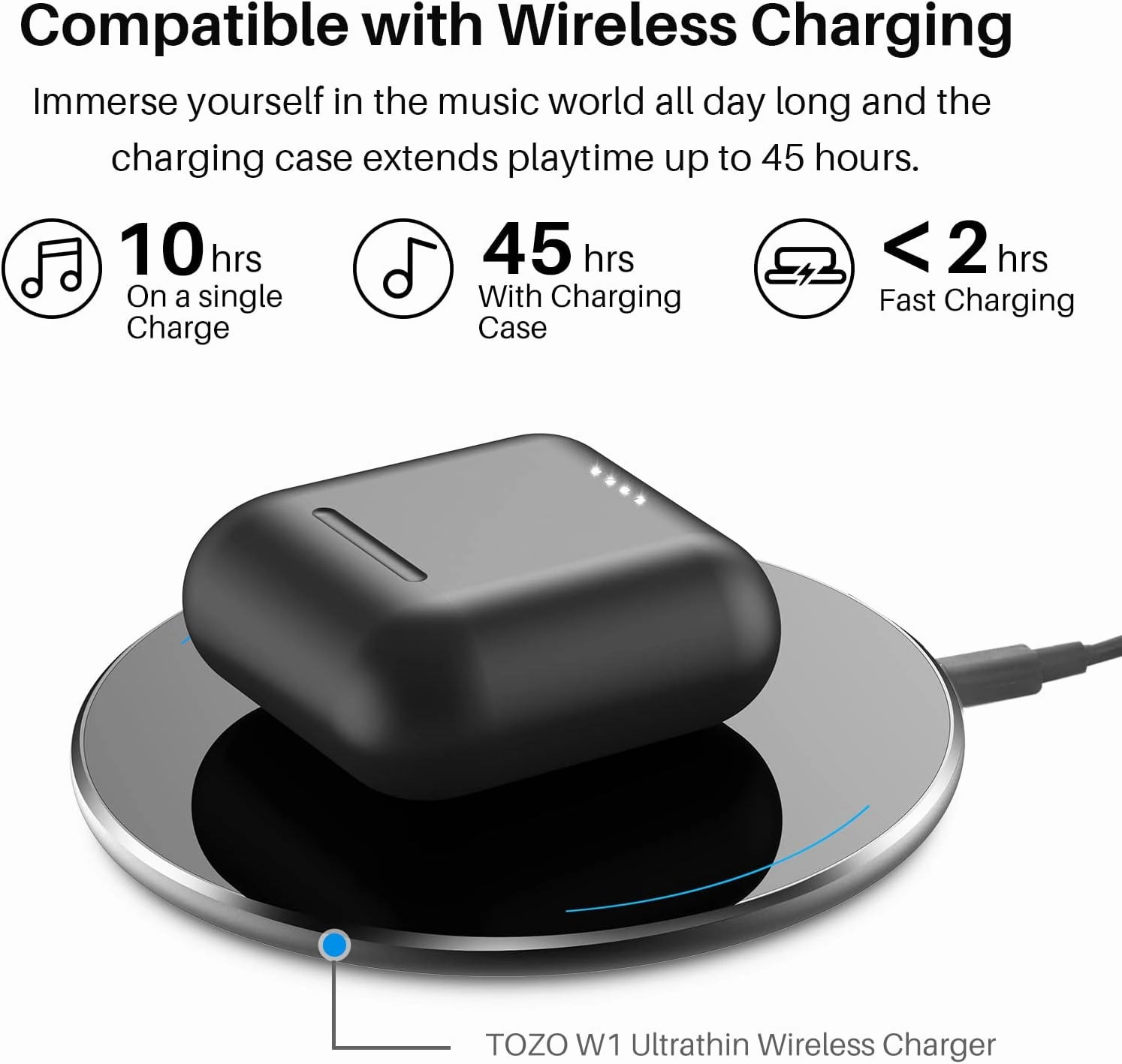 TOZO T6 True Wireless Earbuds Bluetooth 5.3 Headphones 50H Long Playtime, Wireless Charging Case, IPX8 Waterproof Stereo Earphones, Built-in Mic Calls, Headset Premium Deep Bass 32 Preset EQs via APP