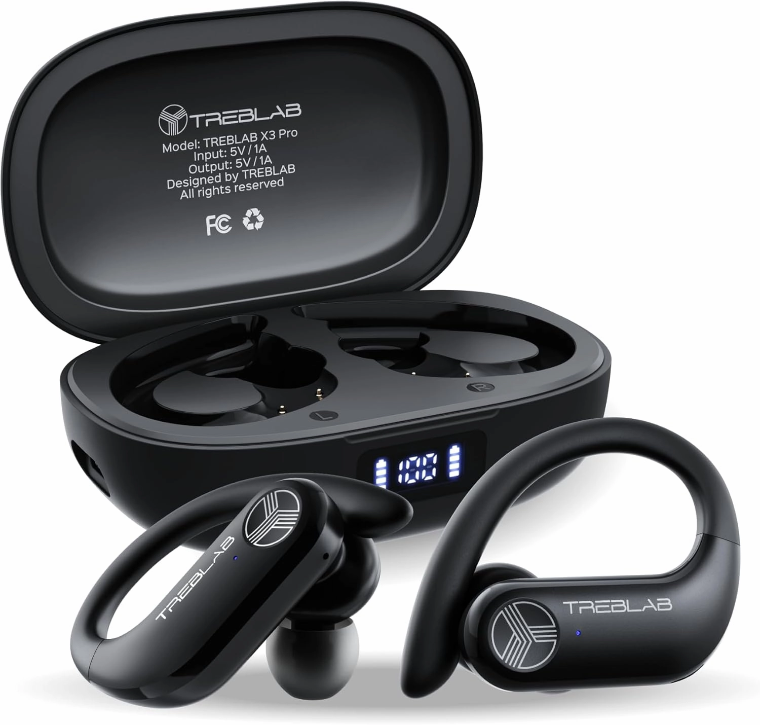 TREBLAB X3 Pro - Ultra Comfortable Earhooks, Pure-HD Sound, Punchy Bass, 145H Battery, Waterproof & Sweatproof Bluetooth Earbuds, Mics for Calls, True Wireless Earbuds for Sports Workout Running wireless earbuds,Bluetooth earphones,true wireless stereo