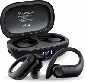 TREBLAB X3 Pro - Workout True Wireless Earbuds, Comfortable Earhooks, Bluetooth 5.3, Punchy Bass, Noise Isolation, 145H Playtime, IPX5 Waterproof, Sweatproof, 2 Mics for Calls, Sport Bluetooth Earbuds wireless earbuds,Bluetooth earphones,true wireless ster
