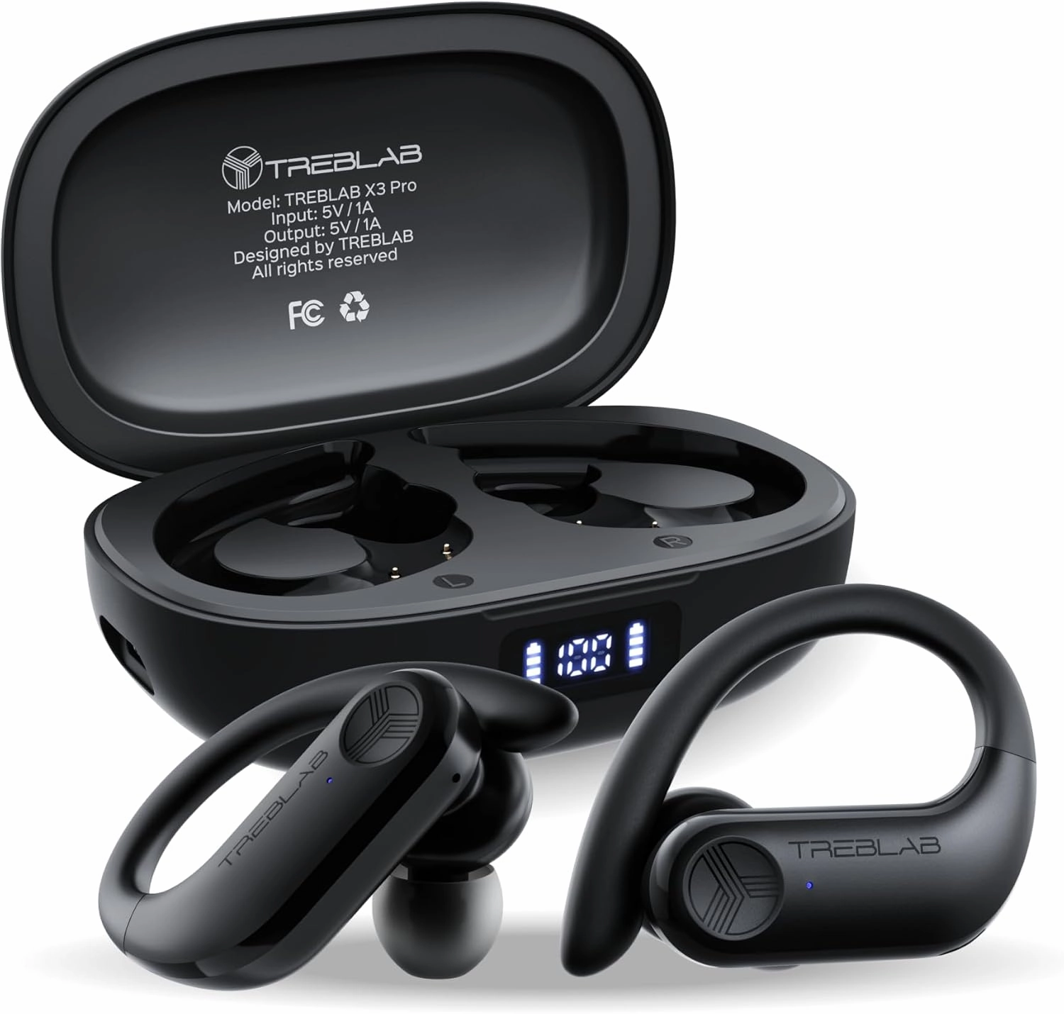 TREBLAB X3 Pro - Workout True Wireless Earbuds, Comfortable Earhooks, Bluetooth 5.3, Punchy Bass, Noise Isolation, 145H Playtime, IPX5 Waterproof, Sweatproof, 2 Mics for Calls, Sport Bluetooth Earbuds wireless earbuds,Bluetooth earphones,true wireless ster