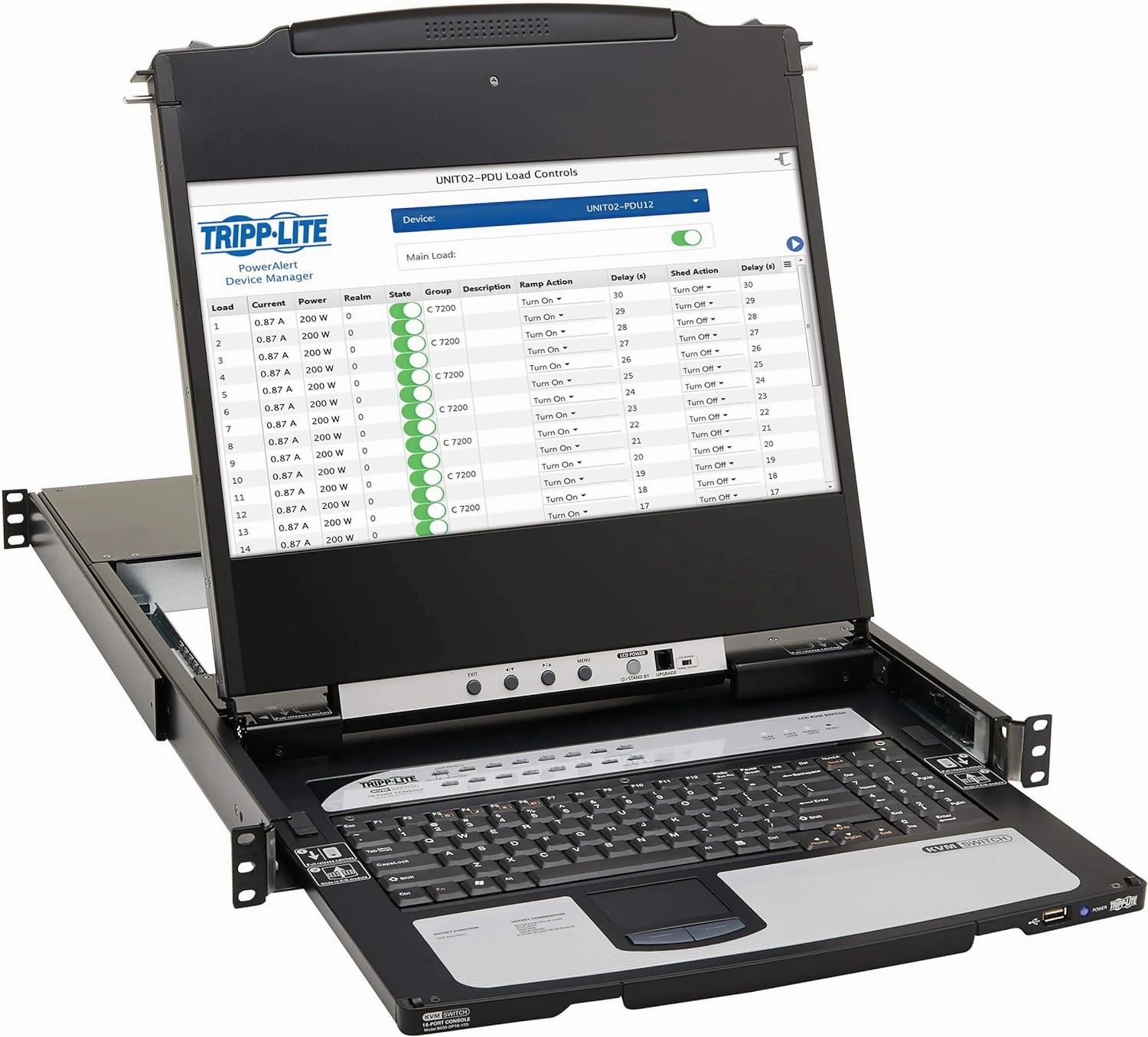 Tripp Lite, 8-Port, NetDirector, DisplayPort, KVM, Switch, Console w/ 17 in. LCD, Dual Rail, 1U Rack-Mount (B030-DP08-17D) rackmount gear,audio rack equipment,studio rackmounts,