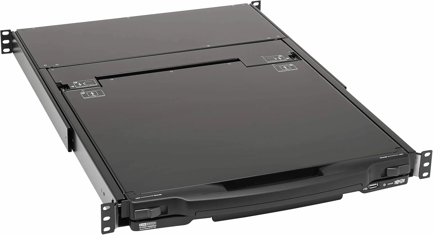 Tripp Lite, 8-Port, NetDirector, DisplayPort, KVM, Switch, Console w/ 17 in. LCD, Dual Rail, 1U Rack-Mount (B030-DP08-17D)