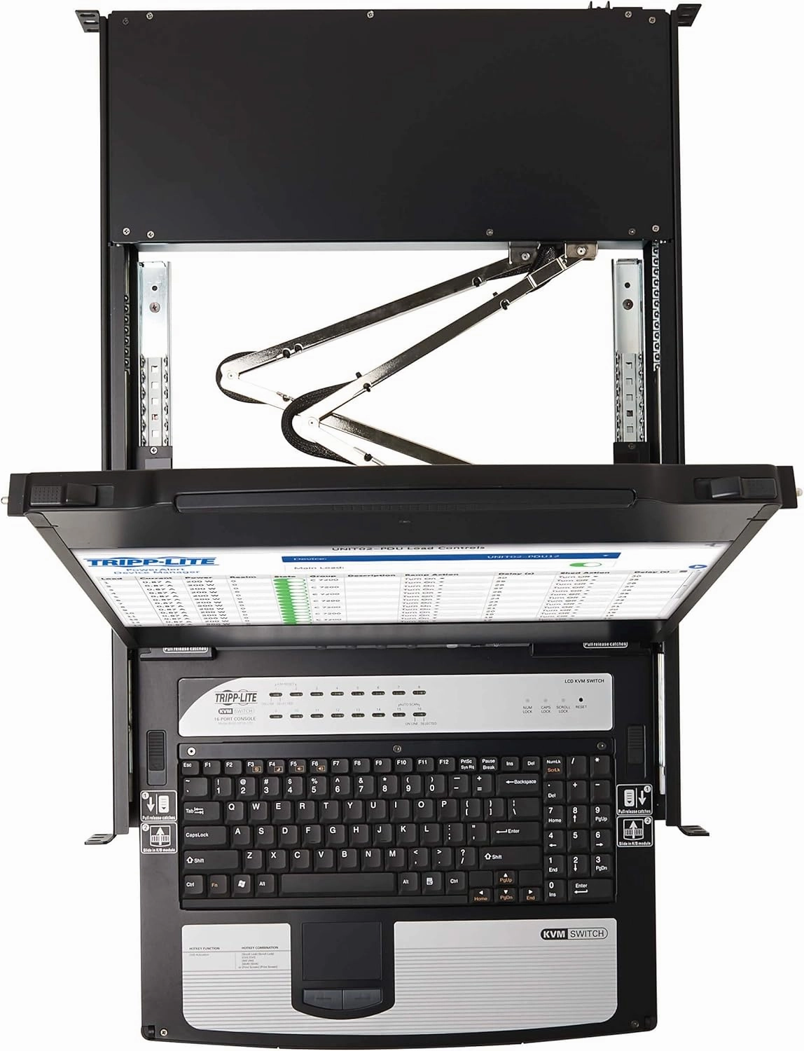 Tripp Lite, 8-Port, NetDirector, DisplayPort, KVM, Switch, Console w/ 17 in. LCD, Dual Rail, 1U Rack-Mount (B030-DP08-17D)