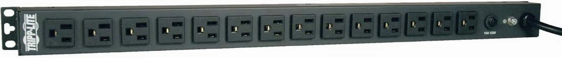 Tripp Lite Basic PDU, 15A, 14 Outlets (5-15R), 120V, 5-15P, 15 ft. Cord, 0U Vertical Rack-Mount Power (PDU1415) rackmount gear,audio rack equipment,studio rackmounts,