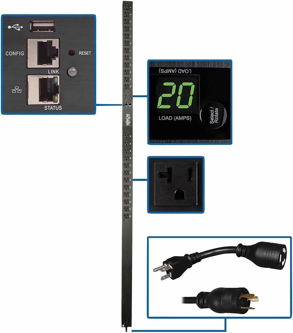 Tripp Lite PDU Monitored 1.9kW 120V 24 5-15/20R 20A LX Platform Interface 70in. Vertical 0URM Rack-Mount TAA (PDUMNV20LX) rackmount gear,audio rack equipment,studio rackmounts,