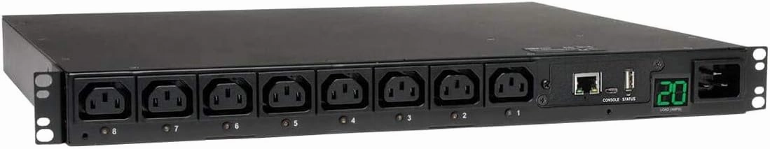 Tripp Lite Switched PDU, 8 Outlets (8 C13), C20/L6-20P Input, 8 ft. Cord, 3.3-3.8kW, 1U Rack-Mount Single-Phase PDU (PDUMH20HVNET) rackmount gear,audio rack equipment,studio rackmounts,