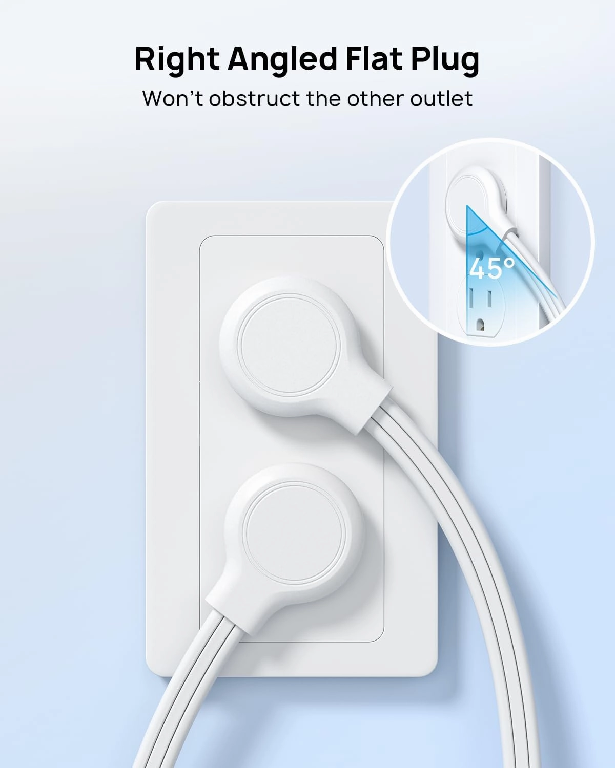 TROND Flat Extension Cord 6 Feet - Right Angled Flat Plug Power Strip, 3 Grounded Plug Extension Outlets, Three Prong, SPT 16/3 Gauge Wire, 13A, Small for Indoor Home Office Cruise Ship Travel, White