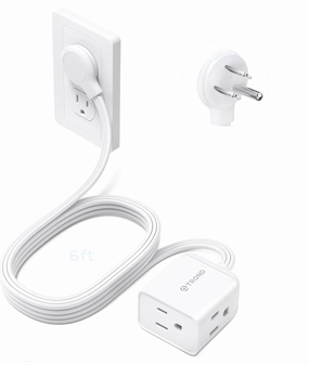 TROND Flat Extension Cord 6 Feet - Right Angled Flat Plug Power Strip, 3 Grounded Plug Extension Outlets, Three Prong, SPT 16/3 Gauge Wire, 13A, Small for Indoor Home Office Cruise Ship Travel, White power cord,hi-fi power cable,AC power lead,