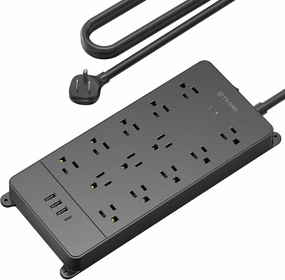 TROND Surge Protector Power Strip, 4000 Joules, ETL Listed, 13 Widely-Spaced Outlets Expansion with USB C Ports, Low-Profile Flat Plug, Wall Mountable, 5ft Extension Cord, 14AWG Heavy Duty, Black power cord,hi-fi power cable,AC power lead,